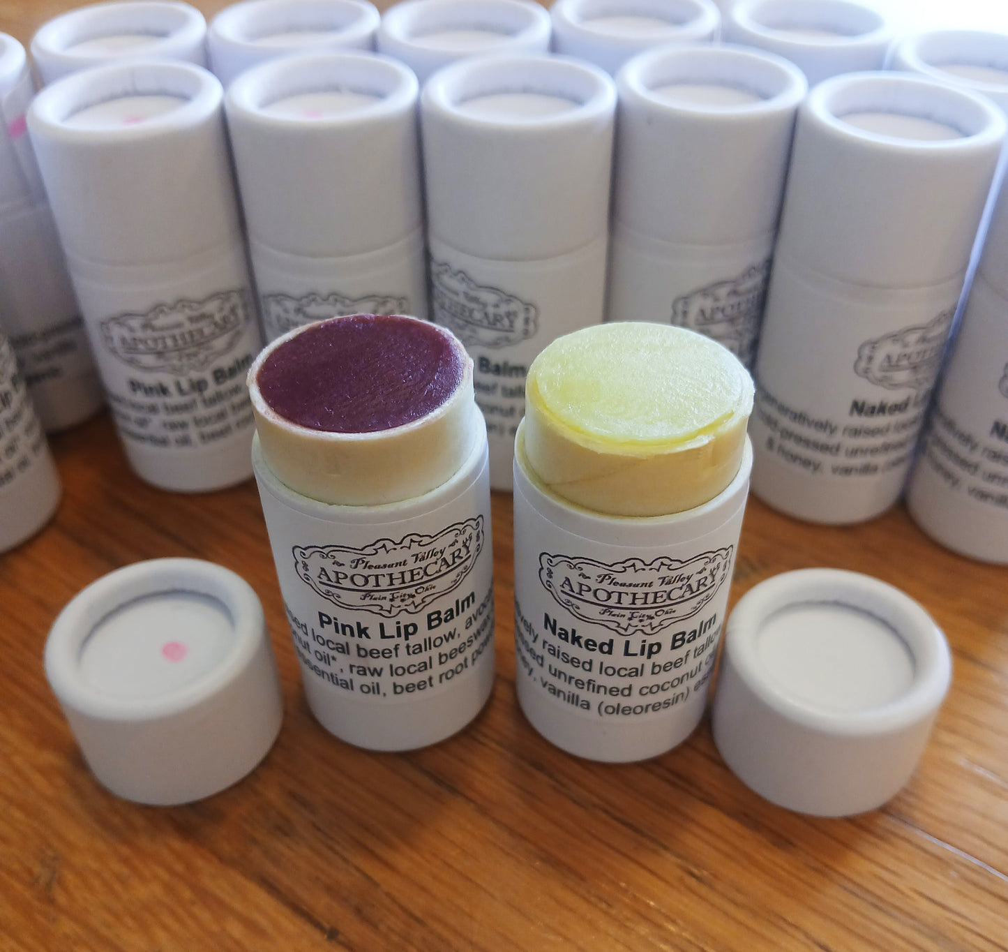 lip balm tubes with pink and clear lip balm
